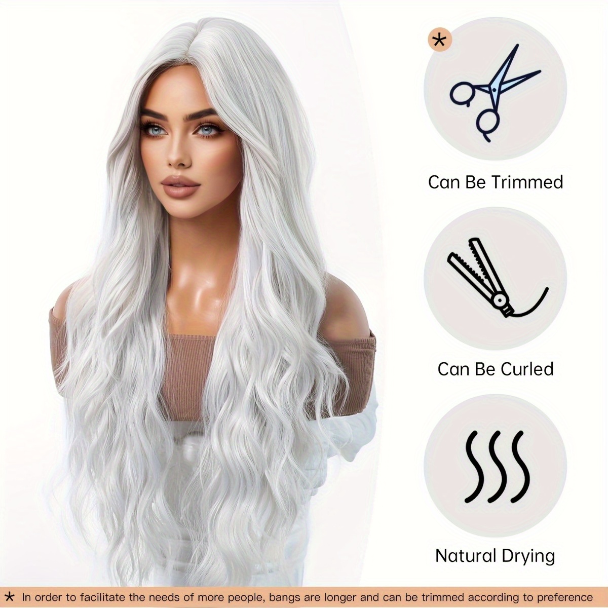 Hair Care Natur - Anxin Brand Synthetic Fiber Wig: Silver-White